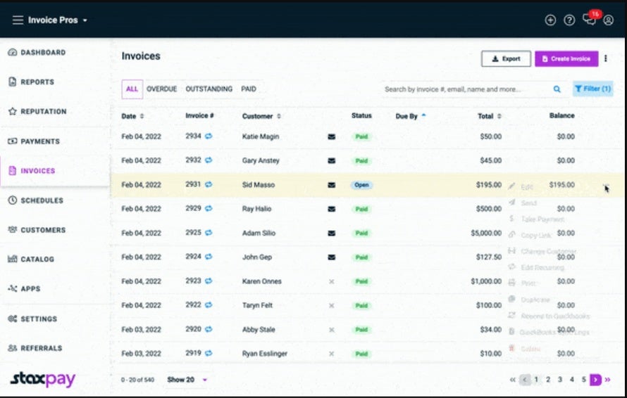 Create and manage digital invoices from your Stax dashboard and send them to customers via email or text message.