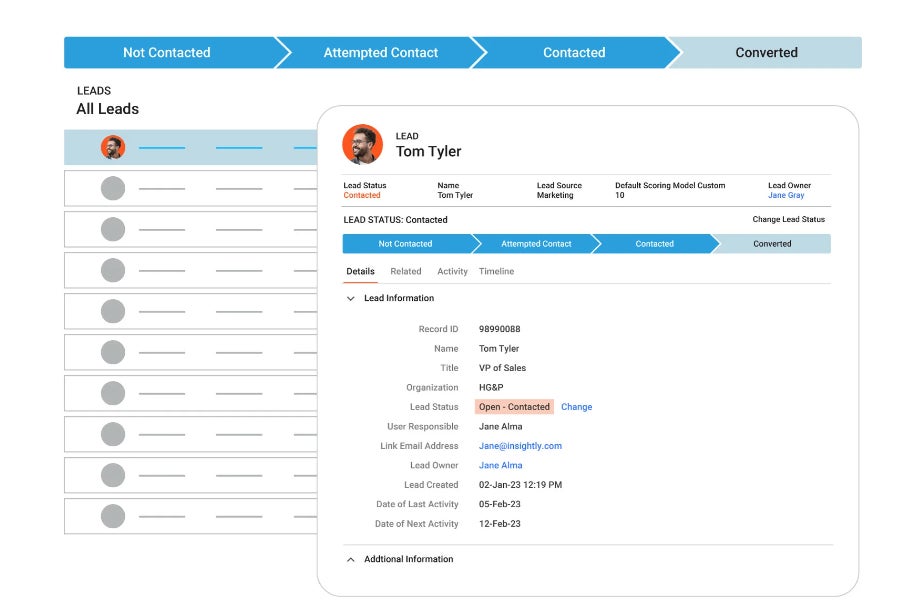 Insightly lead management feature.