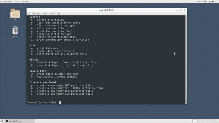 Oracle Linux User interface that shows storage management and disk partition operation.