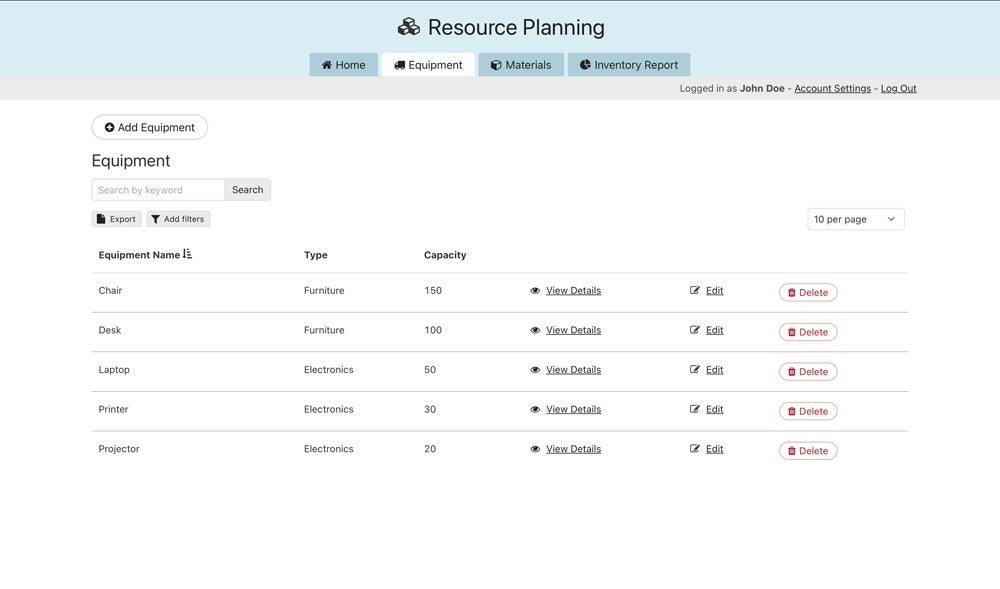 Knack resource planning dashboard.