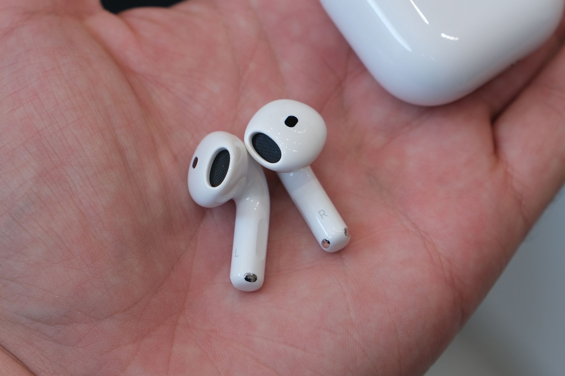 A hands-on photo of Apple’s AirPods 4.