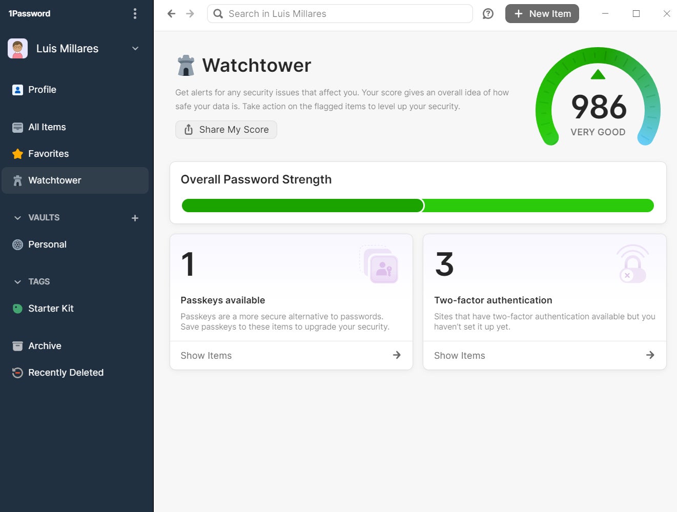 1Password Watchtower dashboard.