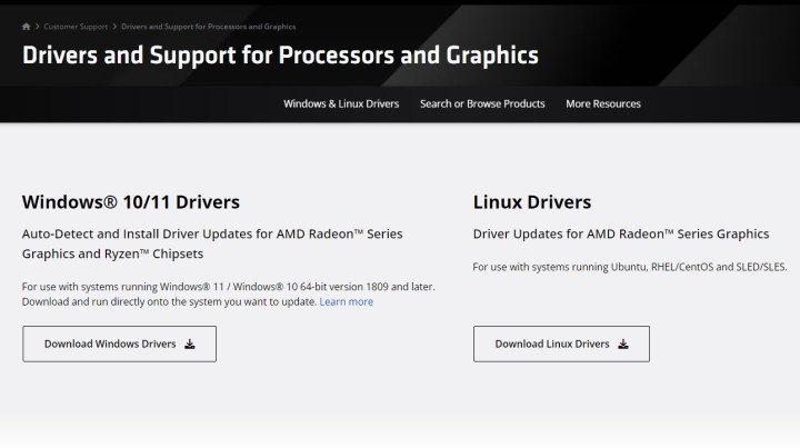 AMD's driver update website.
