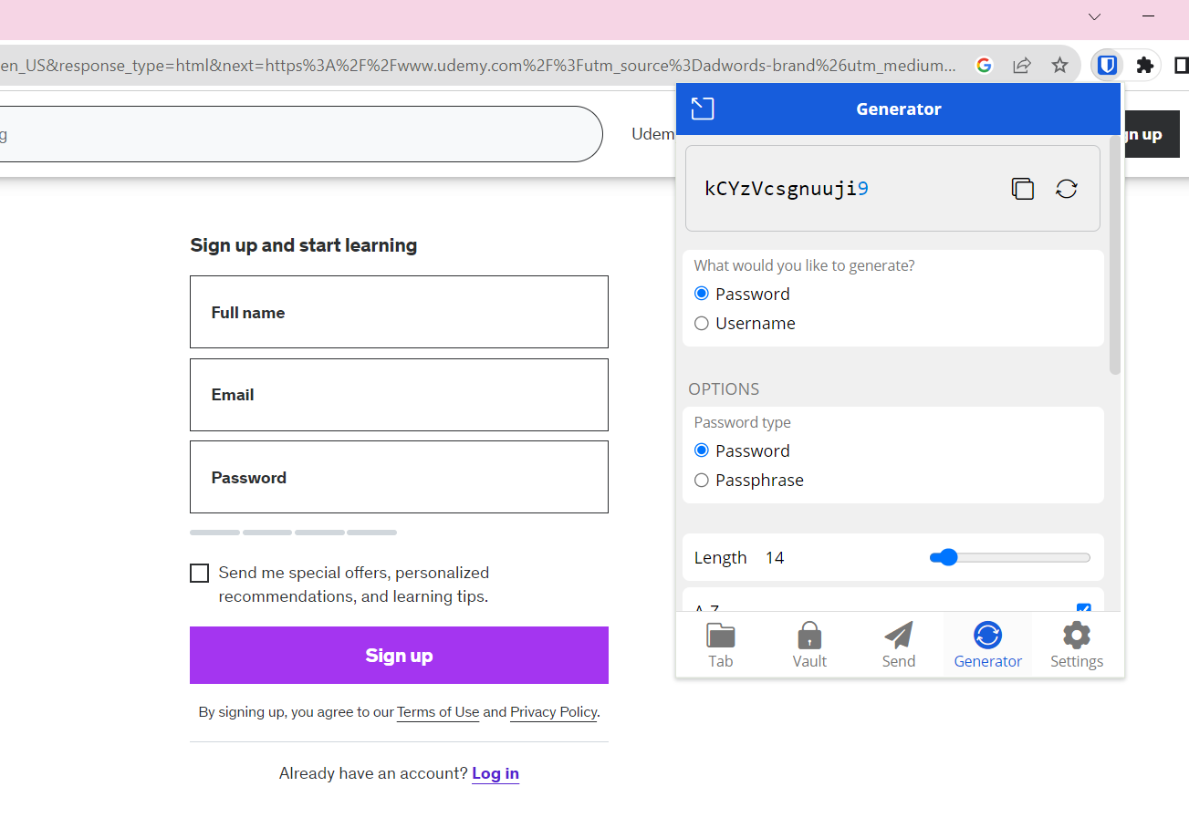 Bitwarden’s built-in password generator.