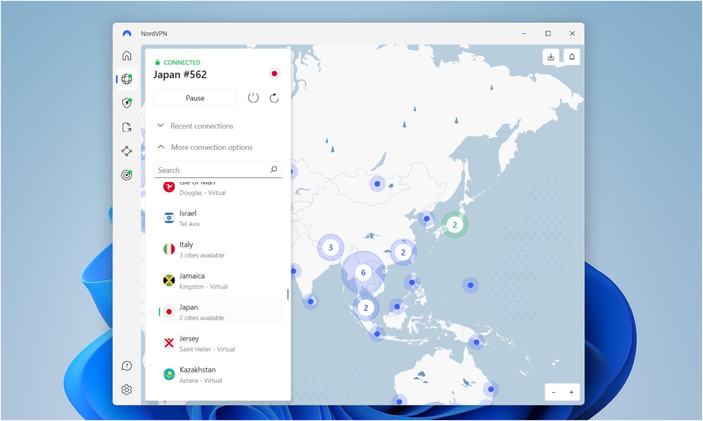 NordVPN interface.