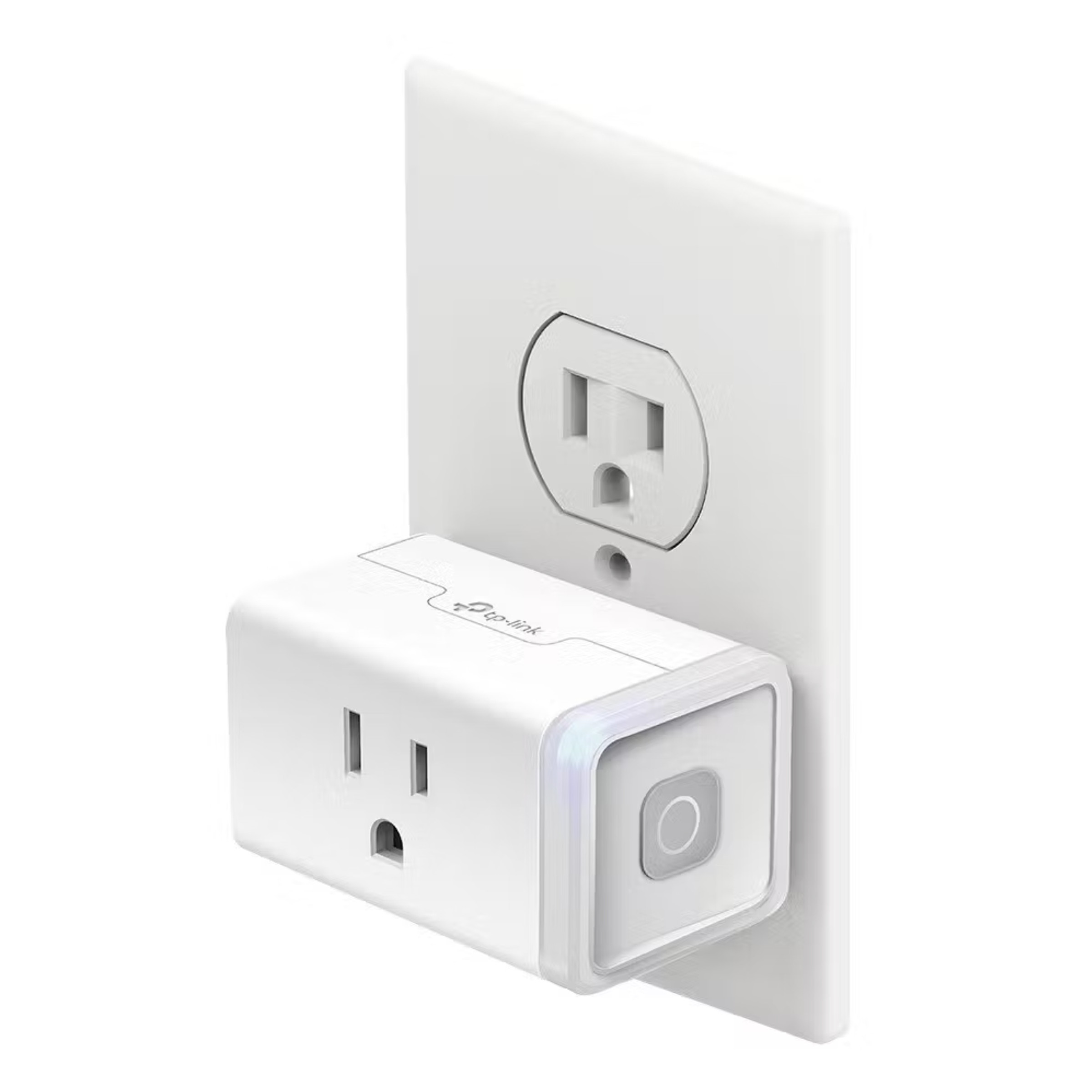 White plug plugged into electrical socket.