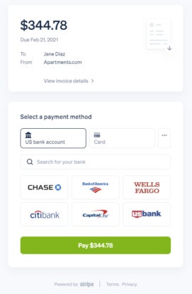 Stripe ACH payment page.