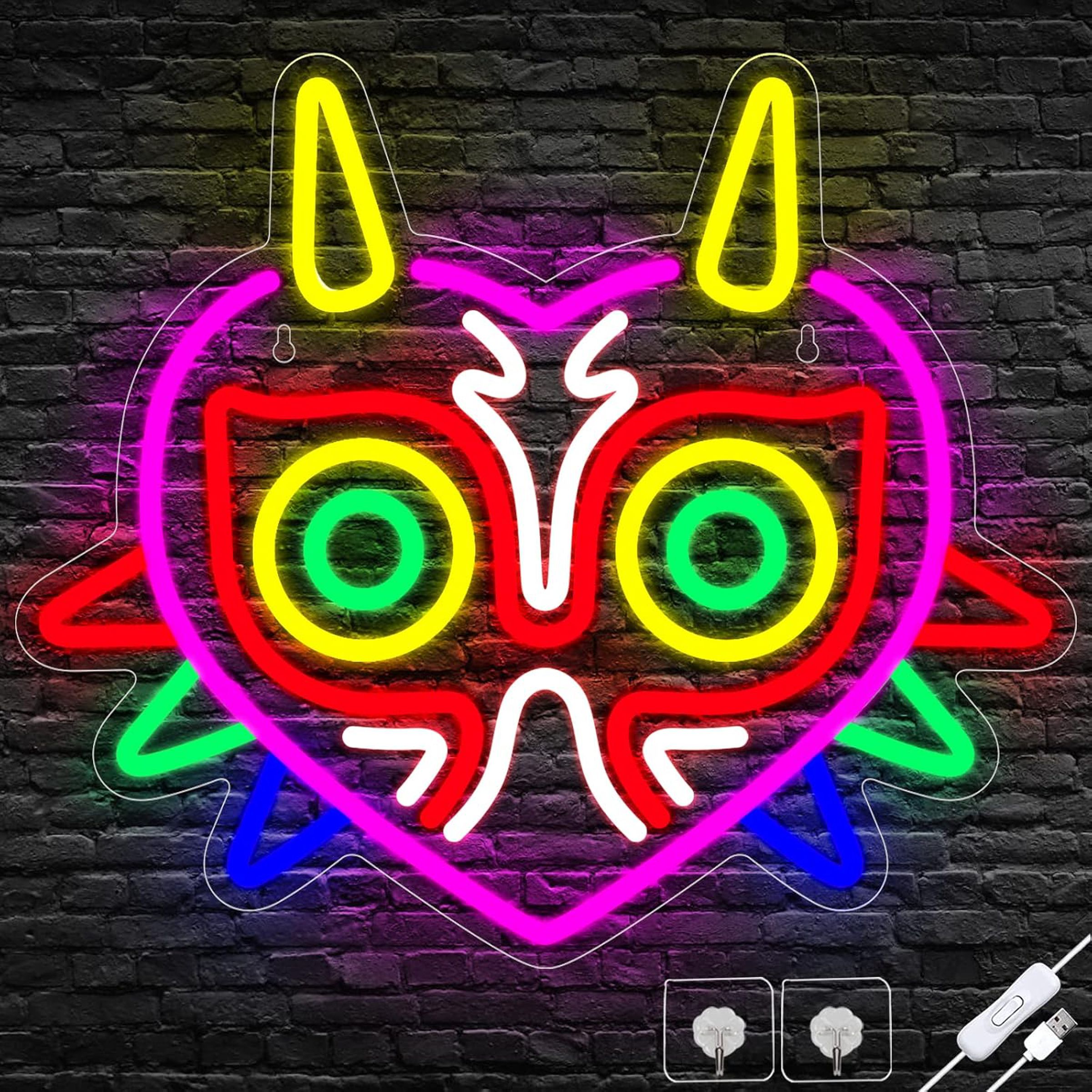 Neon sign made to resemble Majora’s Mask.