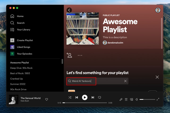 The search field in how to create a Spotify playlist.