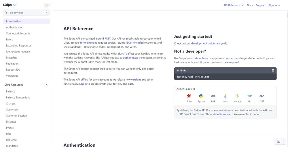 Stripe API reference.