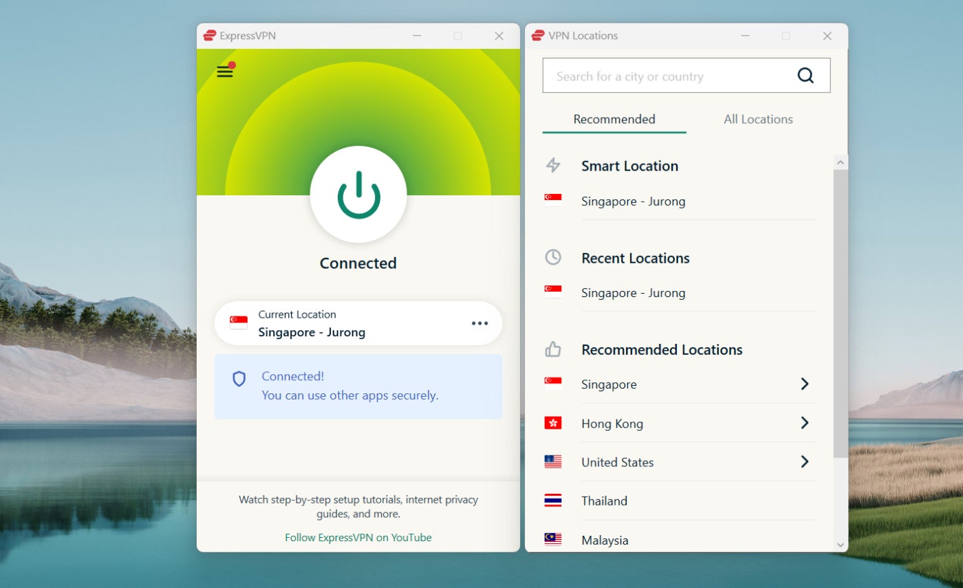 ExpressVPN main desktop dashboard.