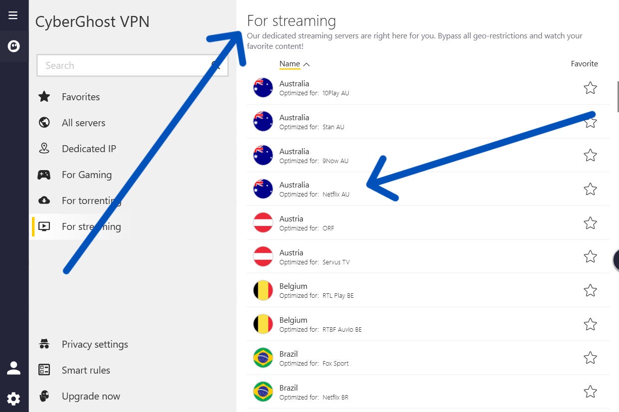 CyberGhost VPN’s streaming servers.