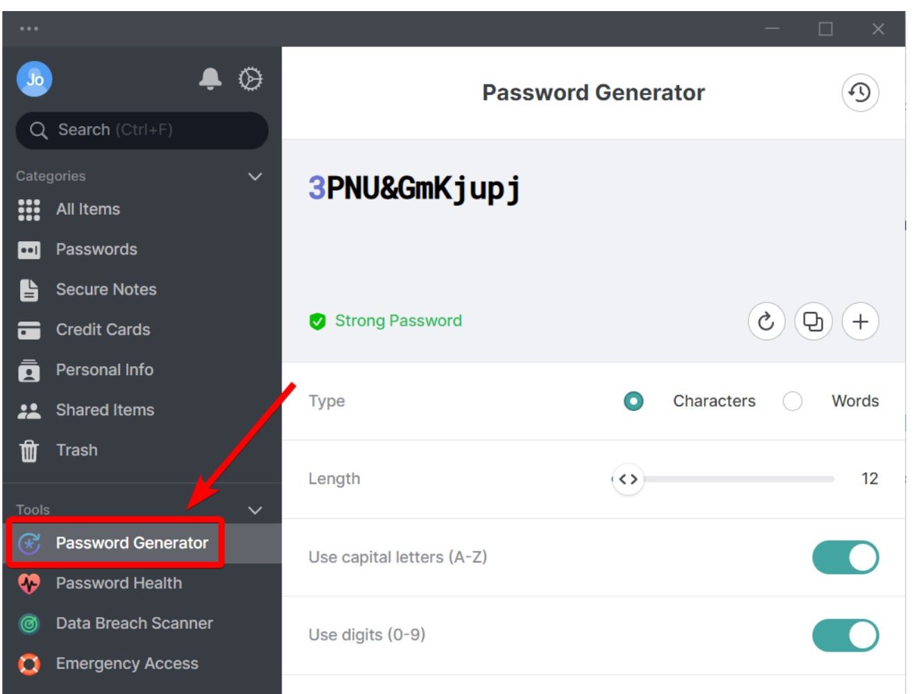 NordPass password generator.