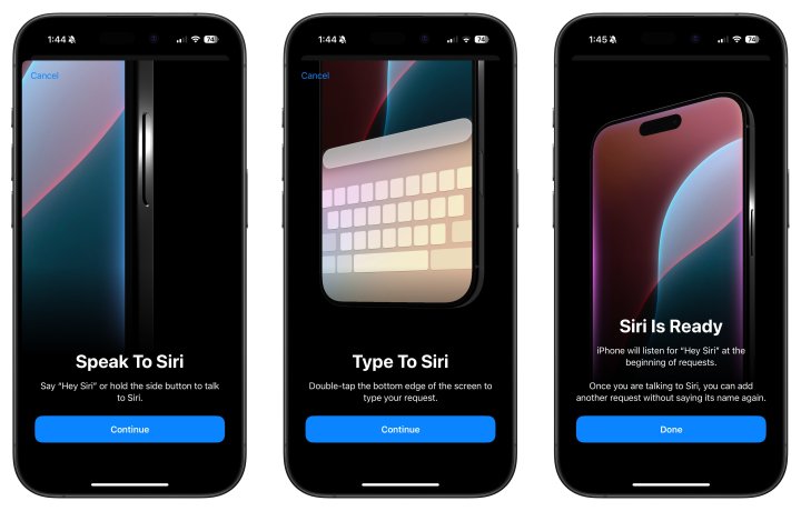 Instructions for retraining Siri after reactivating "Hey Siri" or "Siri" in Settings on iOS 18.