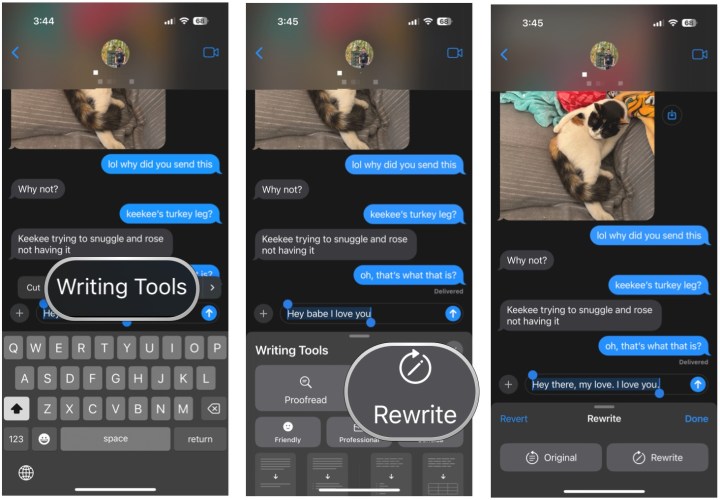 Select text, select Writing Tools, select Rewrite.