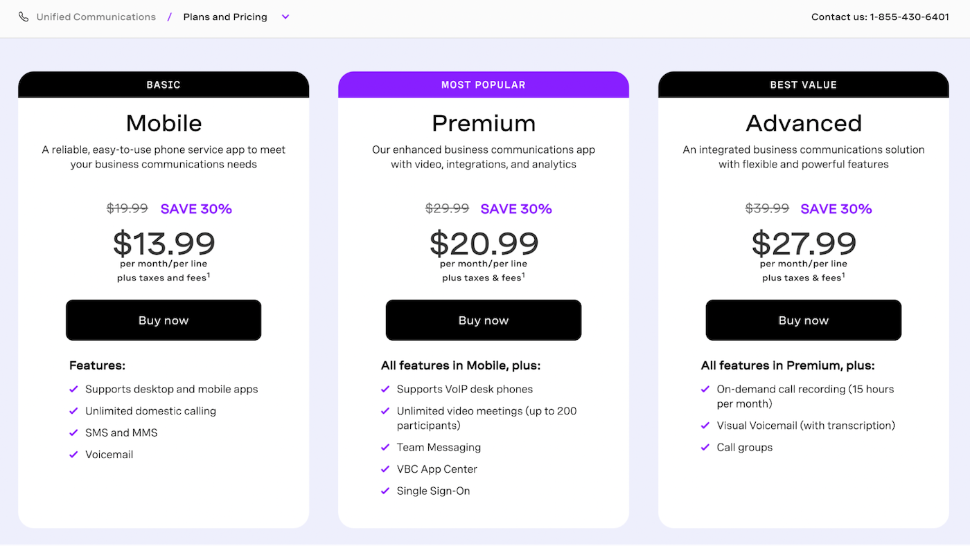 Vonage pricing options.