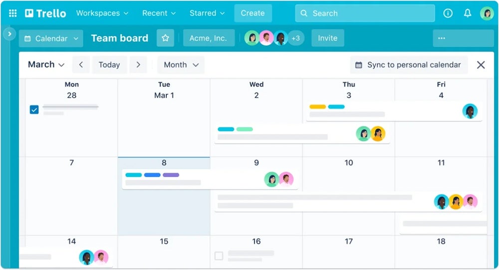Trello calendar view.