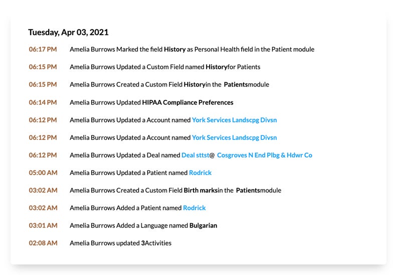 Zoho CRM audit logs feature.