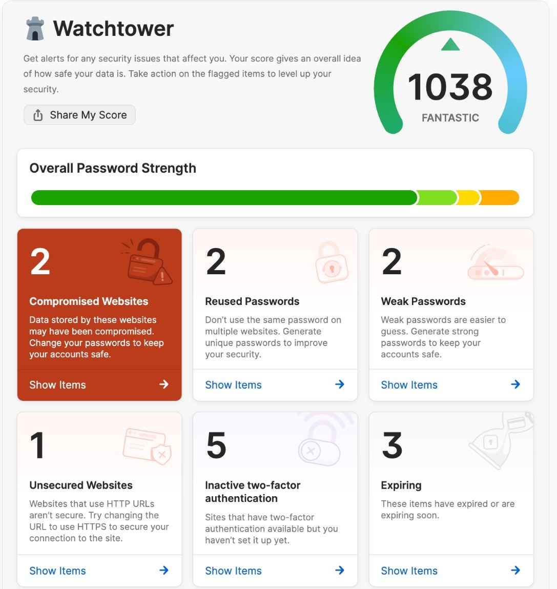 Screenshot of 1Password Watchtower.