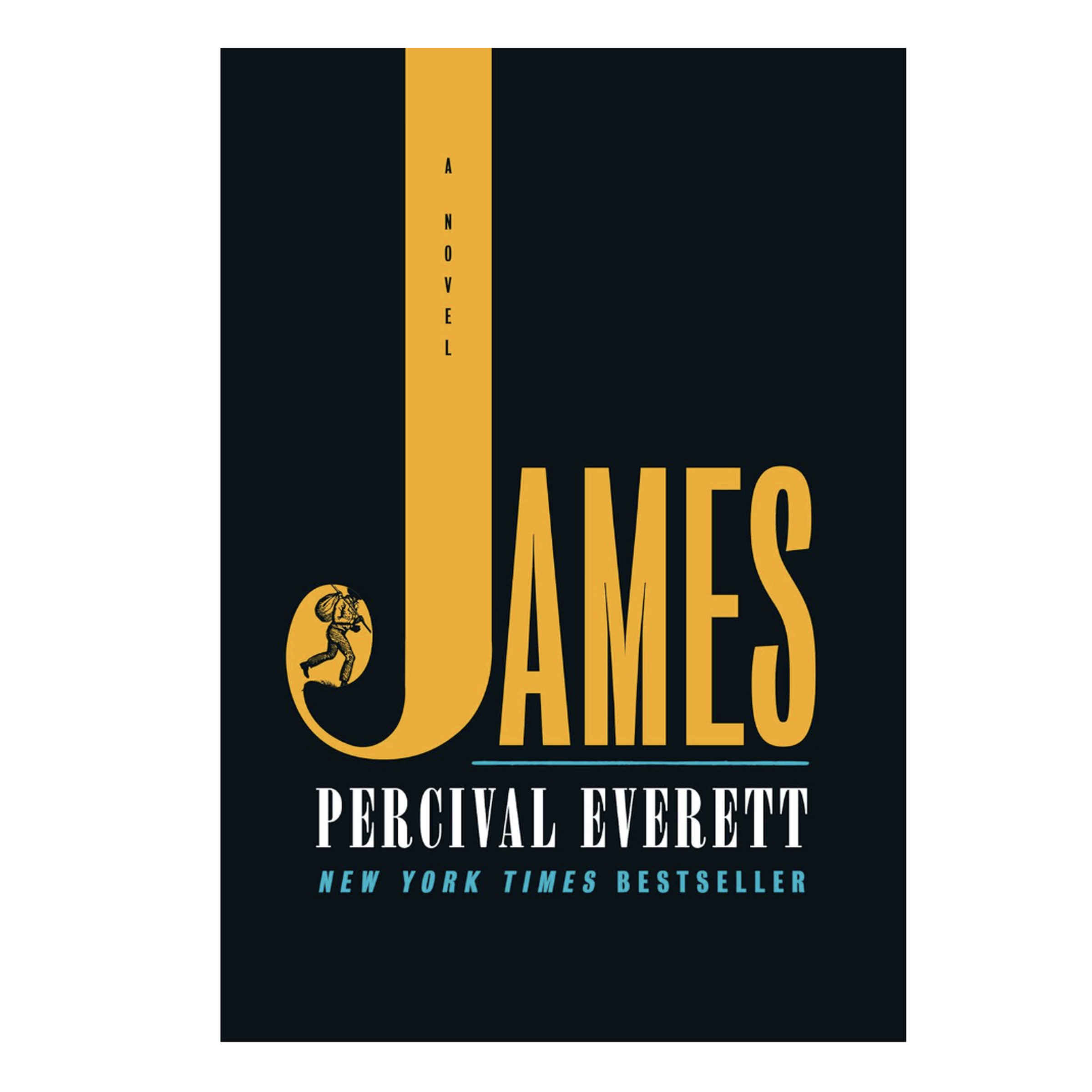 Book cover of James by Percival Everett, plain letters on a black background