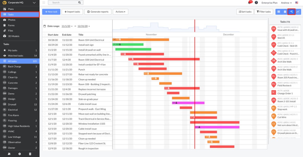 Fieldwire task management.