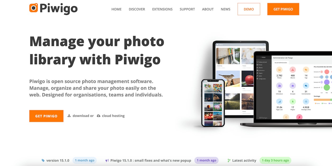 Piwigo is suitable for organizations and features admin tools and accounts for individuals.