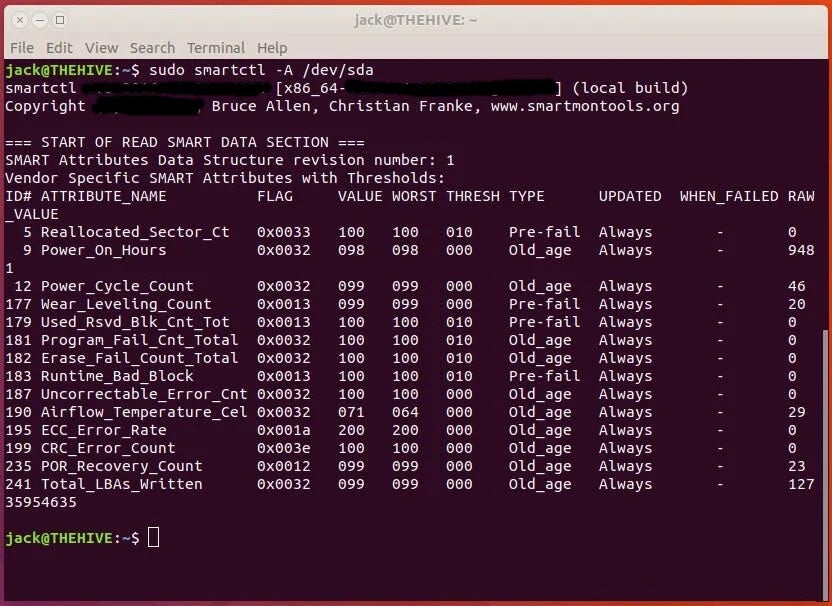 This prints out the test results and the information needed to verify the SSD’s health.