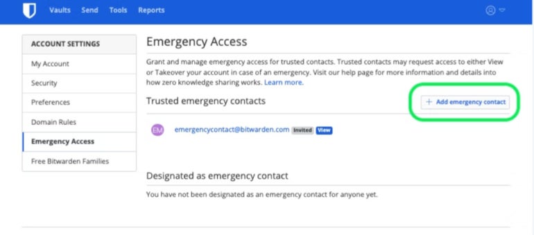 Dashlane’s emergency access feature.