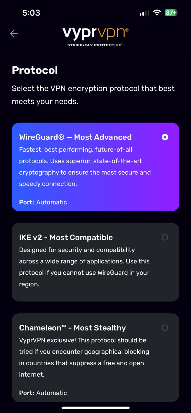 VyprVPN encryption protocol wireguard feature.