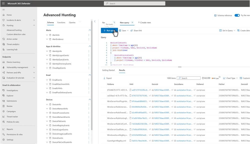 Microsoft Defender for Endpoint’s advanced threat hunting tool.