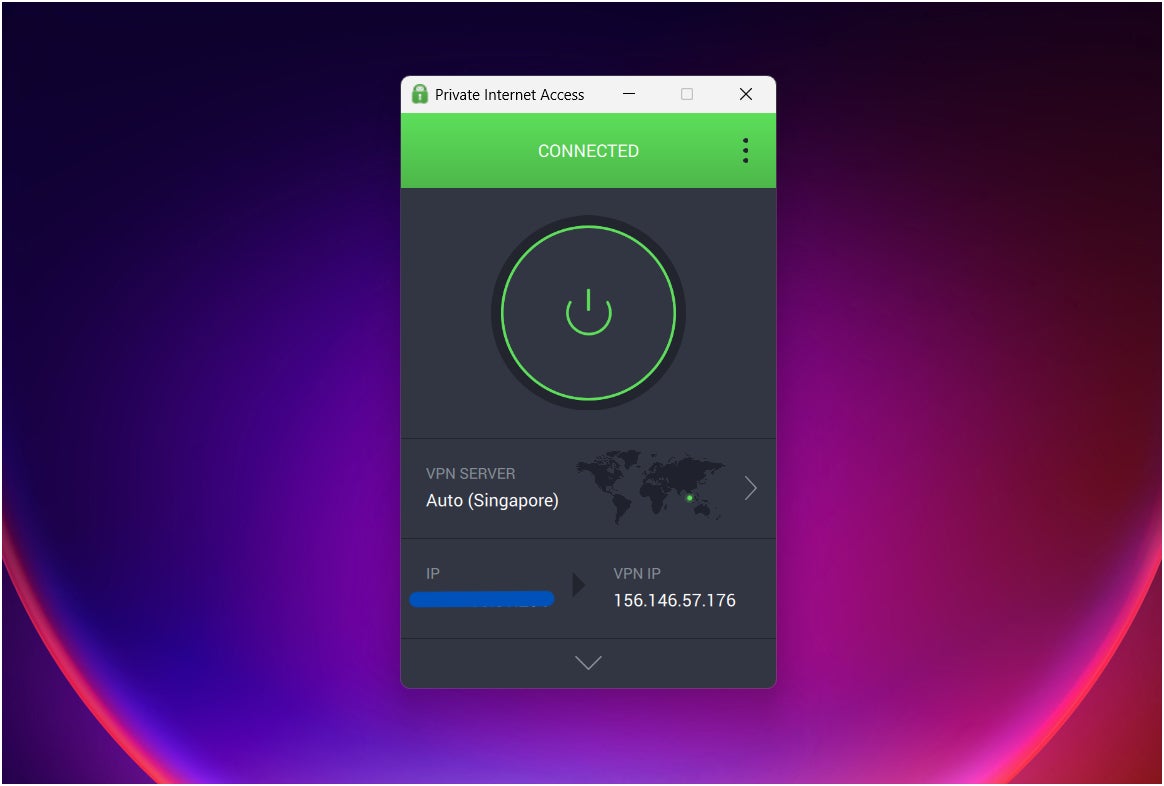 PIA VPN desktop interface.