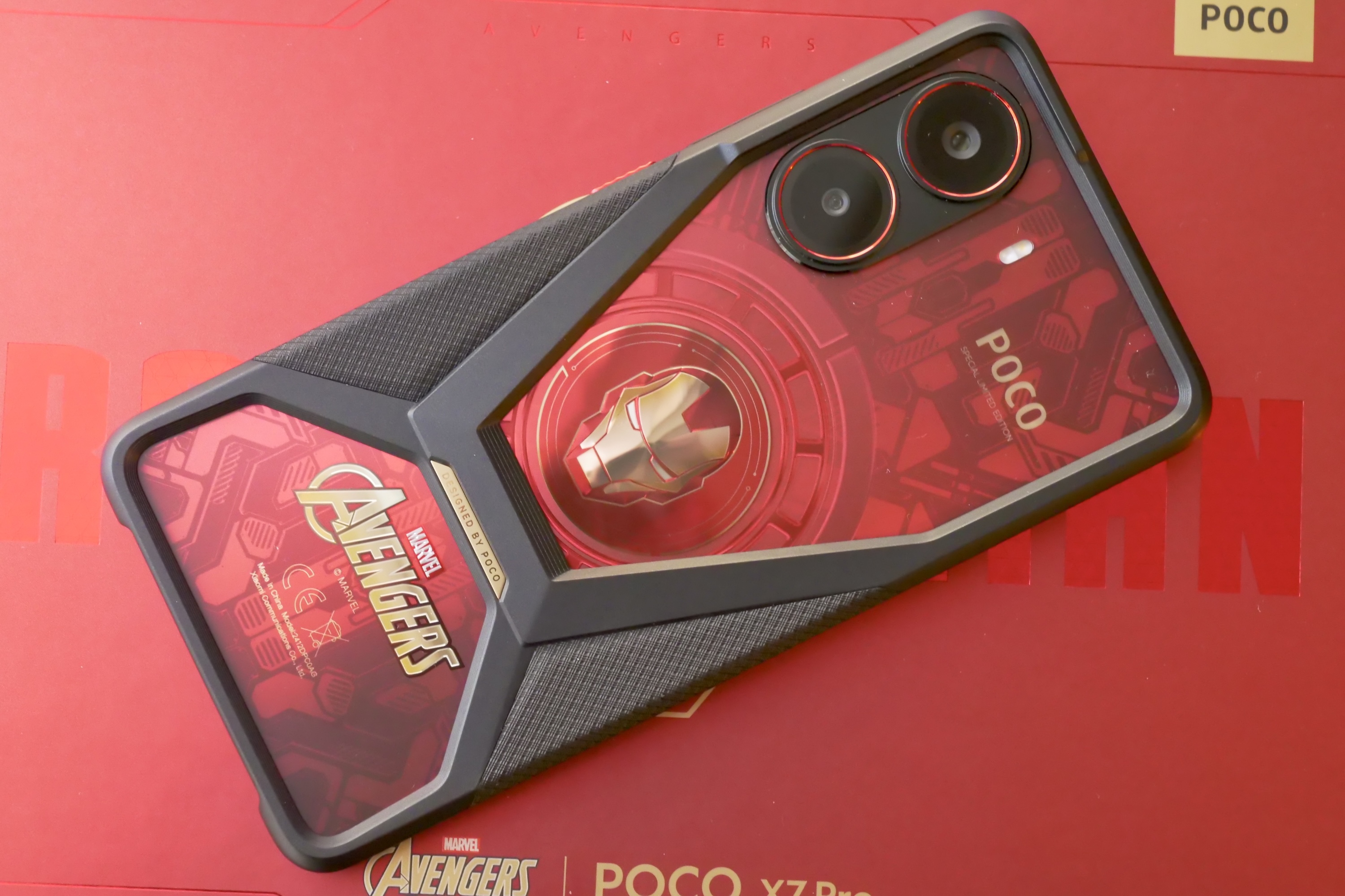 The Poco X7 Pro - Iron Man Edition in its special case.