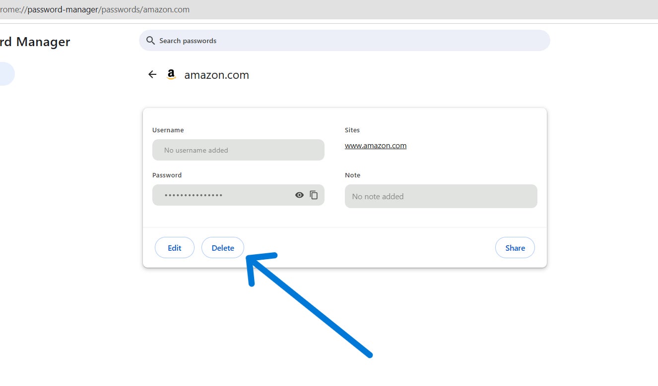 Deleting my Amazon login credentials saved in Chrome.