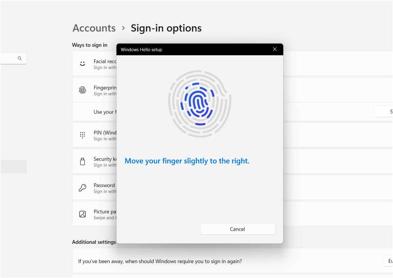 Inputting your fingerprint on Windows Hello multiple times.