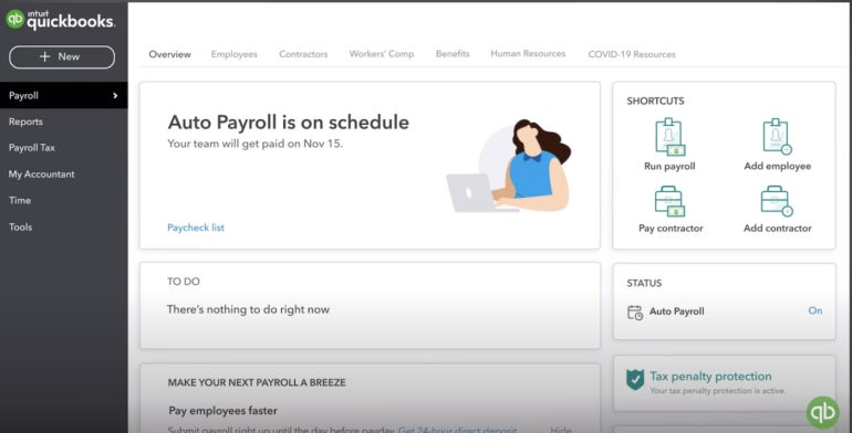 Quickbooks Payroll helps one-employee business owners automate payroll processes and streamline tax compliance.