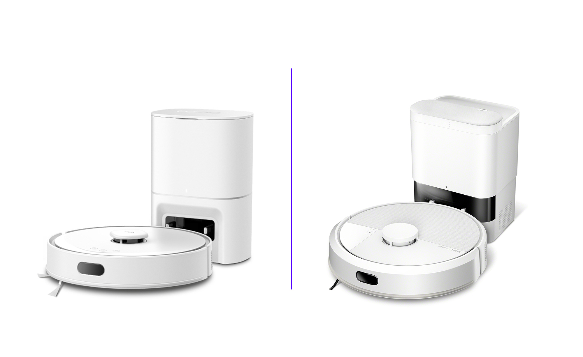 Spot the difference: the new Roomba 105 with its auto-empty dock (right) looks very similar to TP-Link’s Tapo RV30 Max (left).