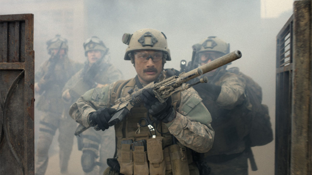 A soldier holds his gun in Warfare.