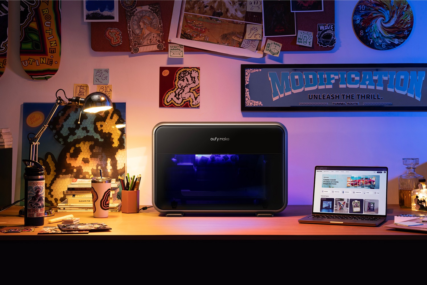The EufyMake E1 UV Printer on a desk.