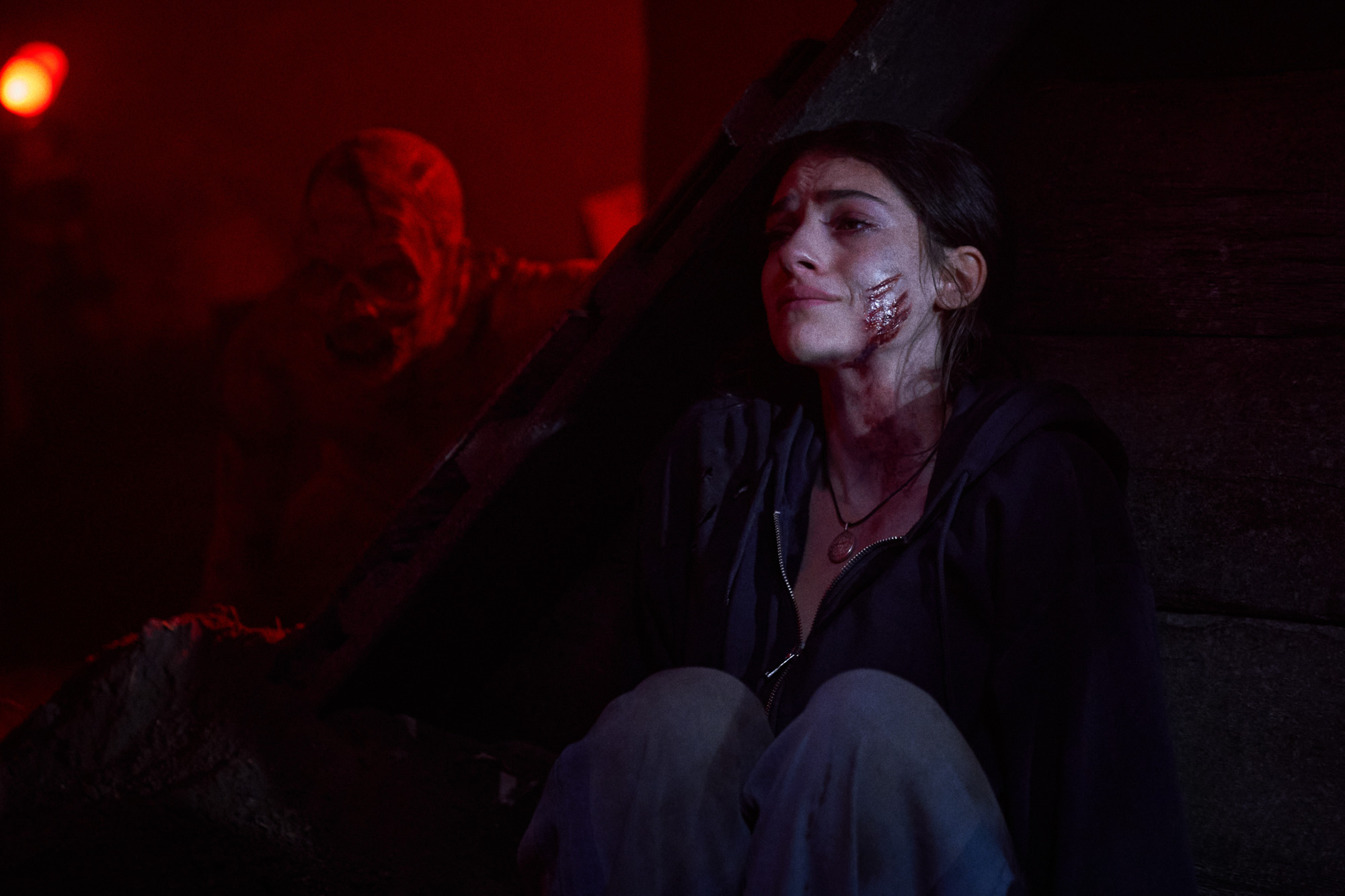 Clover hiding from a Wendigo in