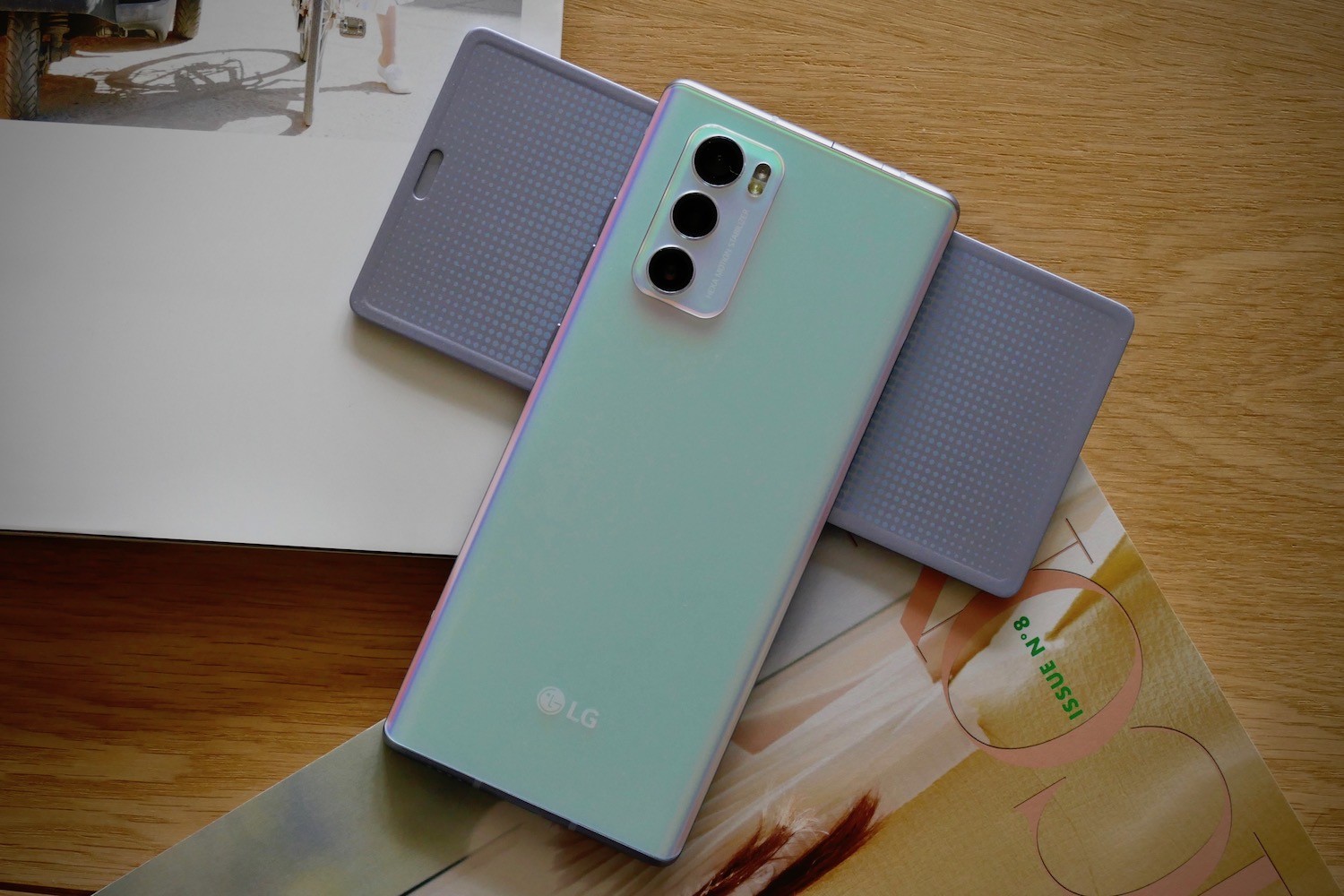 The LG Wing unfolded from behind.