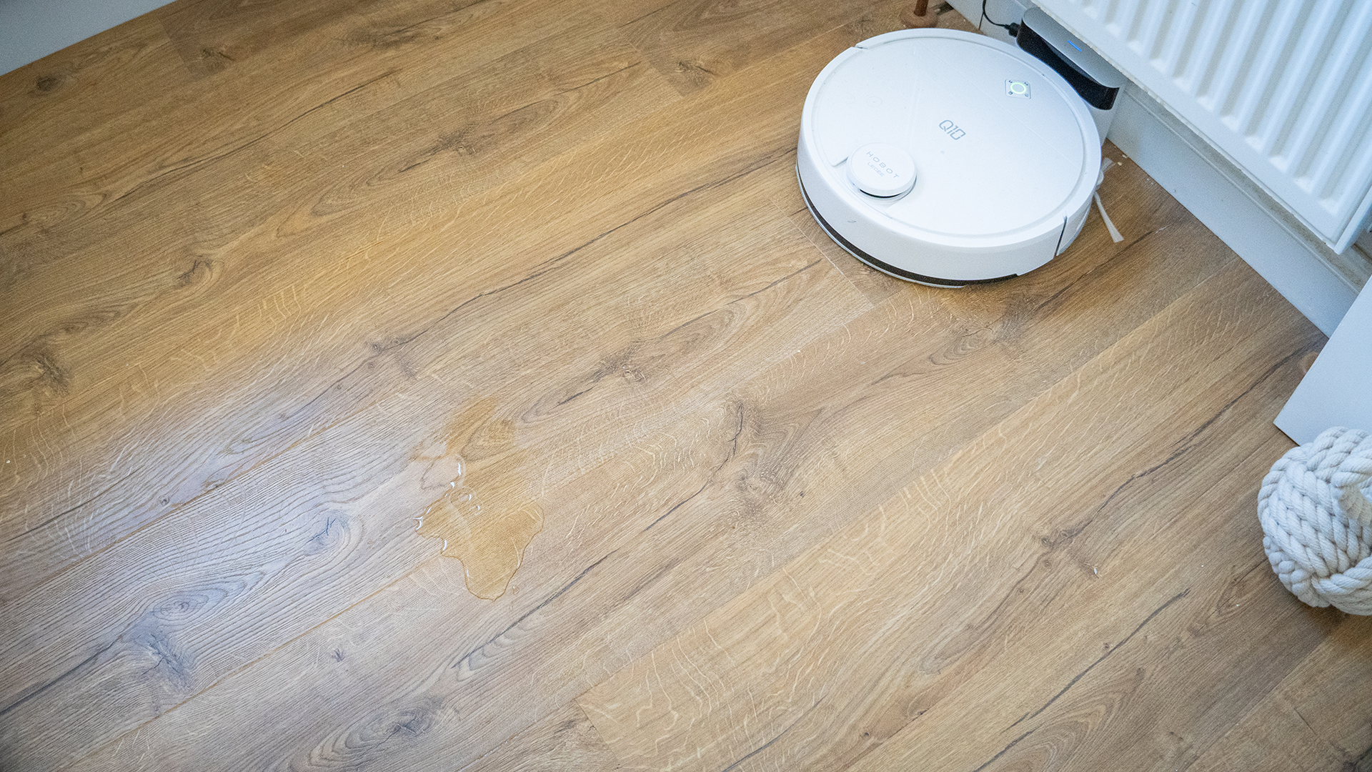 Water on hard floor before mopping test