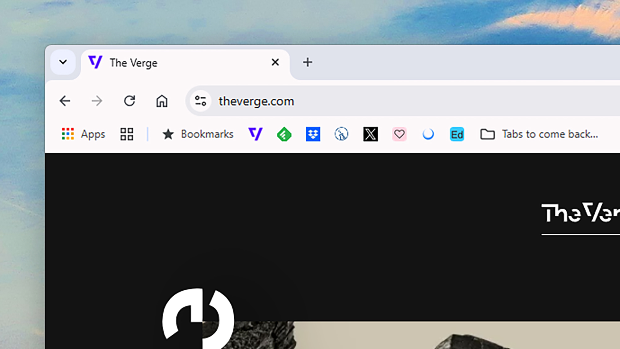 Closeup of the bookmarks bar on Chrome with only icons.