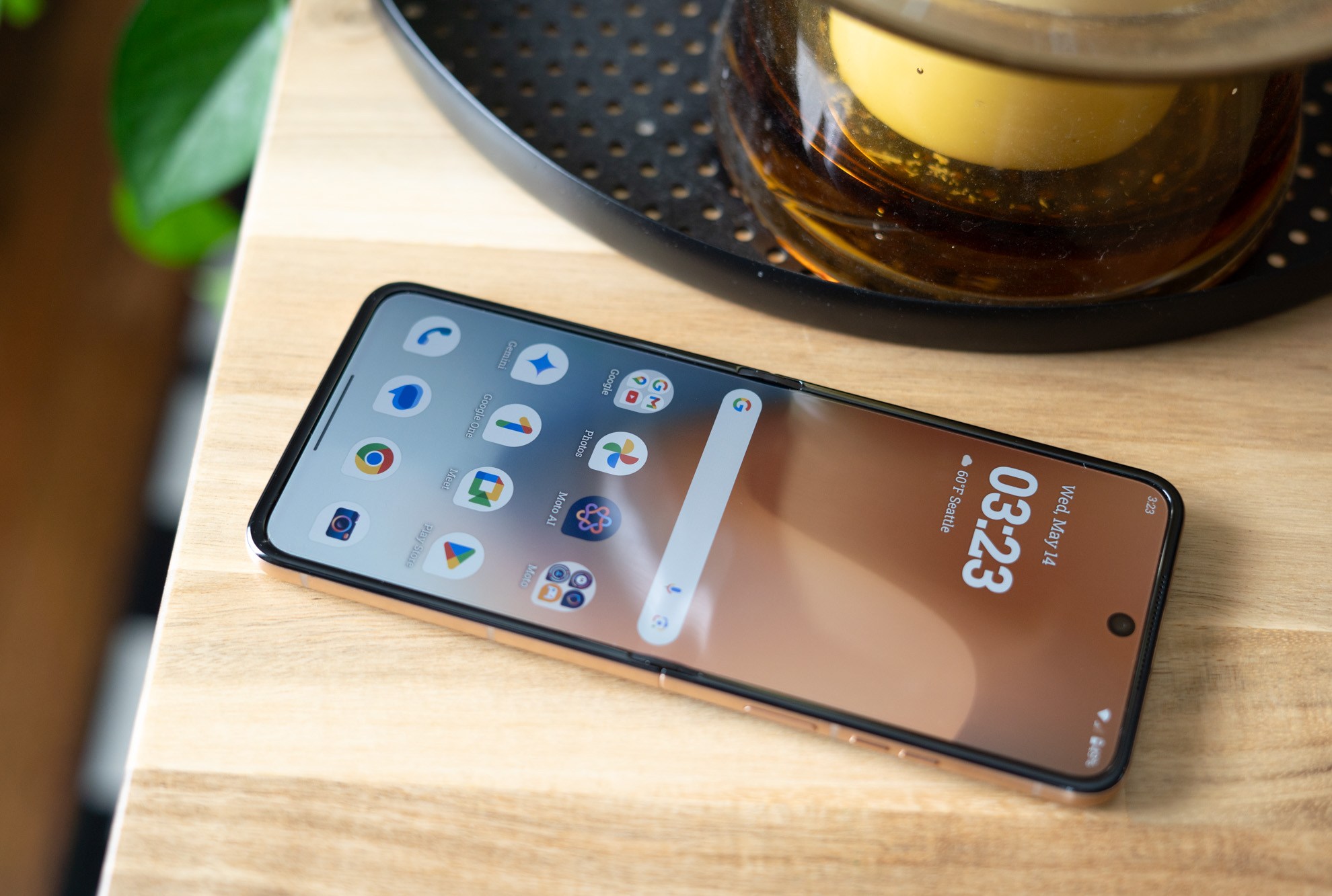 Photo of Motorola Razr Ultra on a table showing inner screen