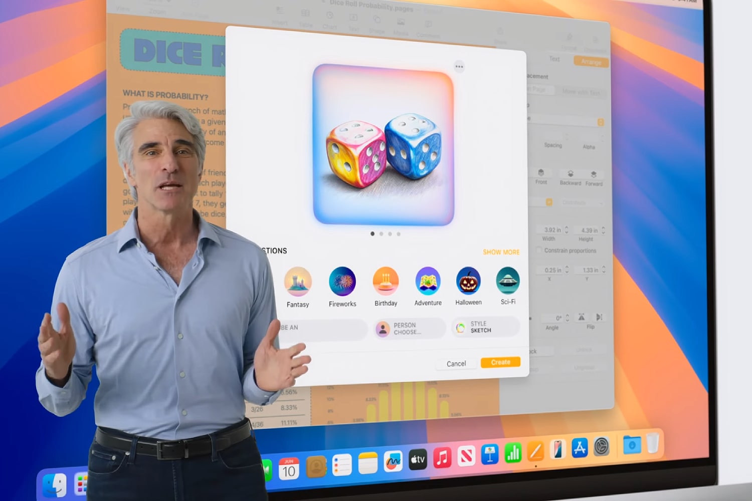 Apple's Craig Federighi presents the Image Playground app running on macOS Sequoia at the company's Worldwide Developers Conference (WWDC) in June 2024.
