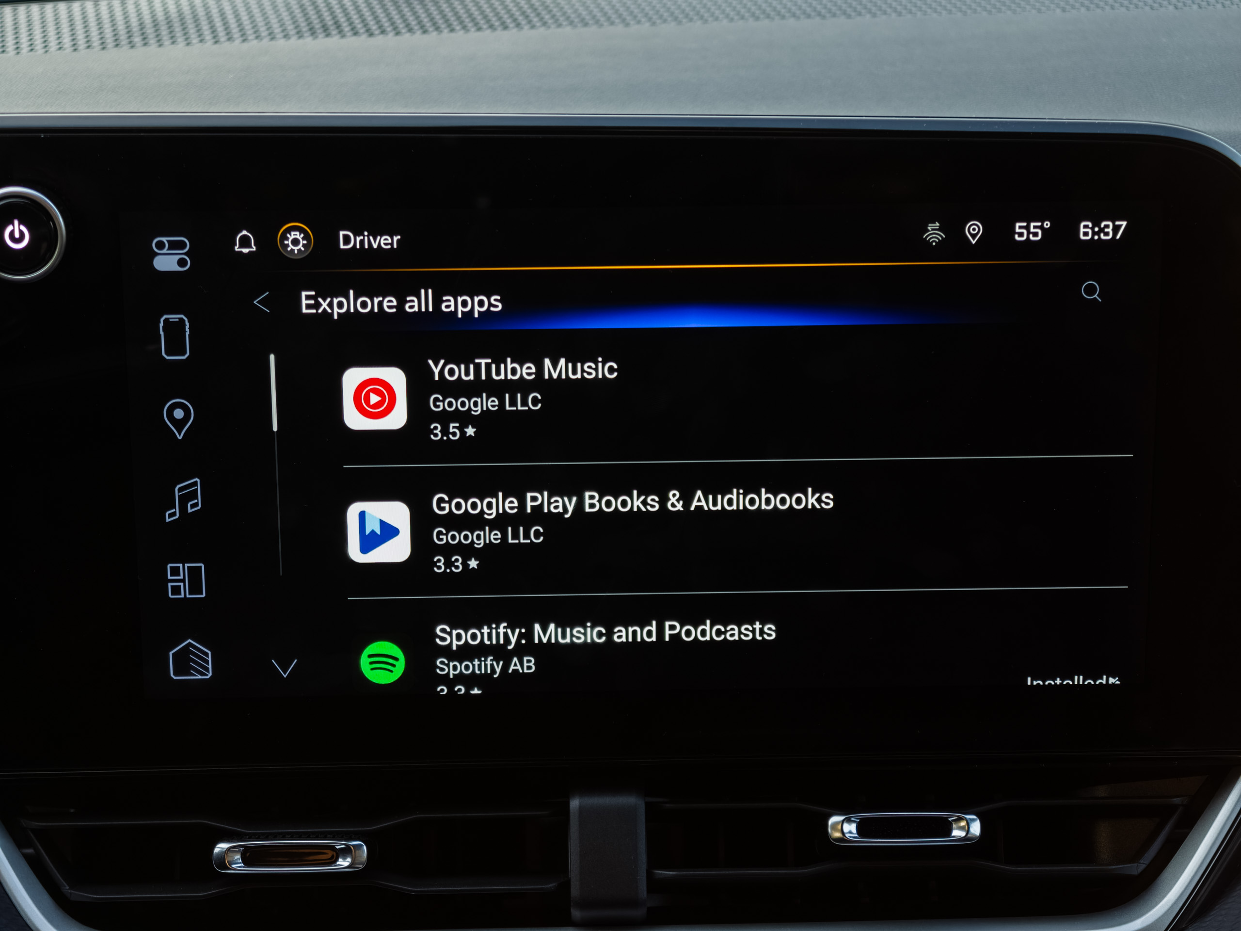 Google Play Store running on Android Automotive on the Chevy Equinox 2025