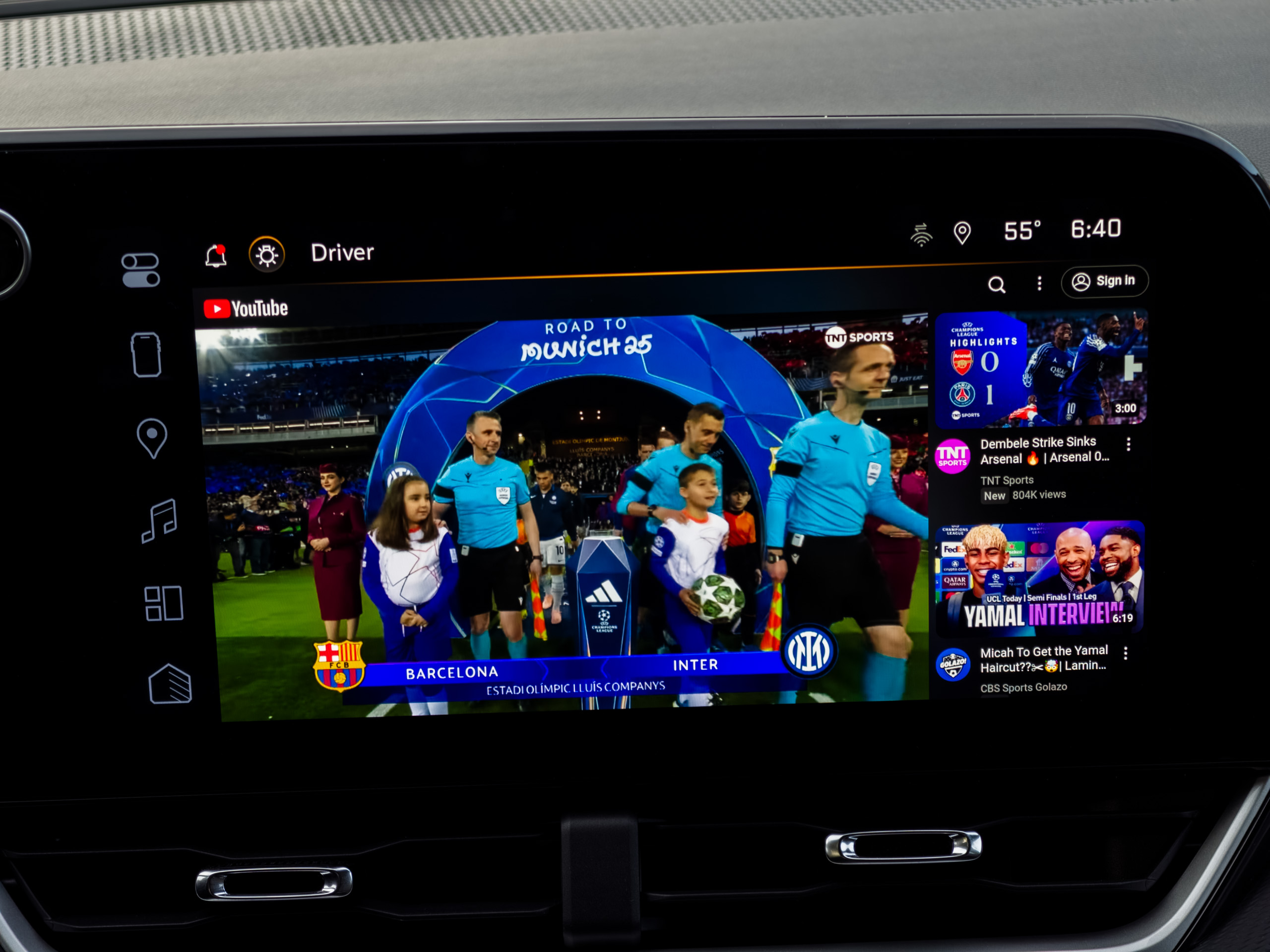 YouTube running on Android Automotive on the Chevy Equinox 2025