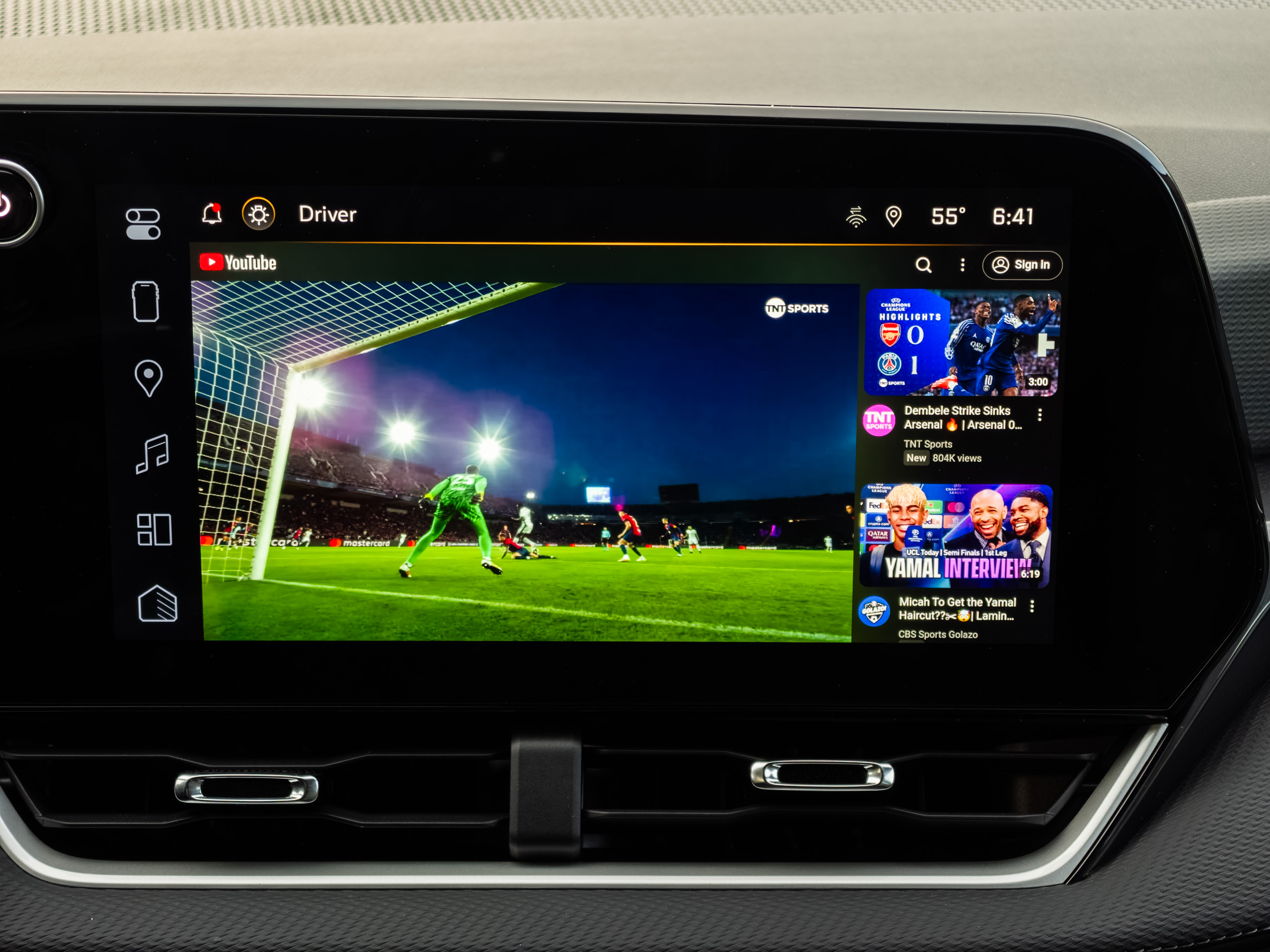 YouTube running on Android Automotive on the Chevy Equinox 2025