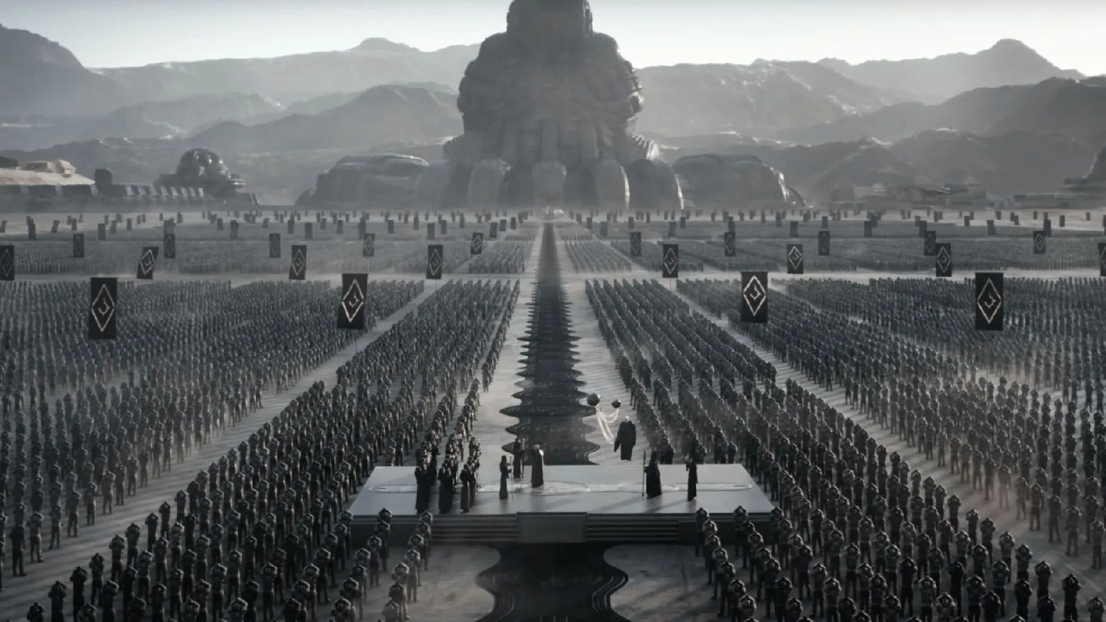 The Harkonnen armies assemble in Dune: Part Two.