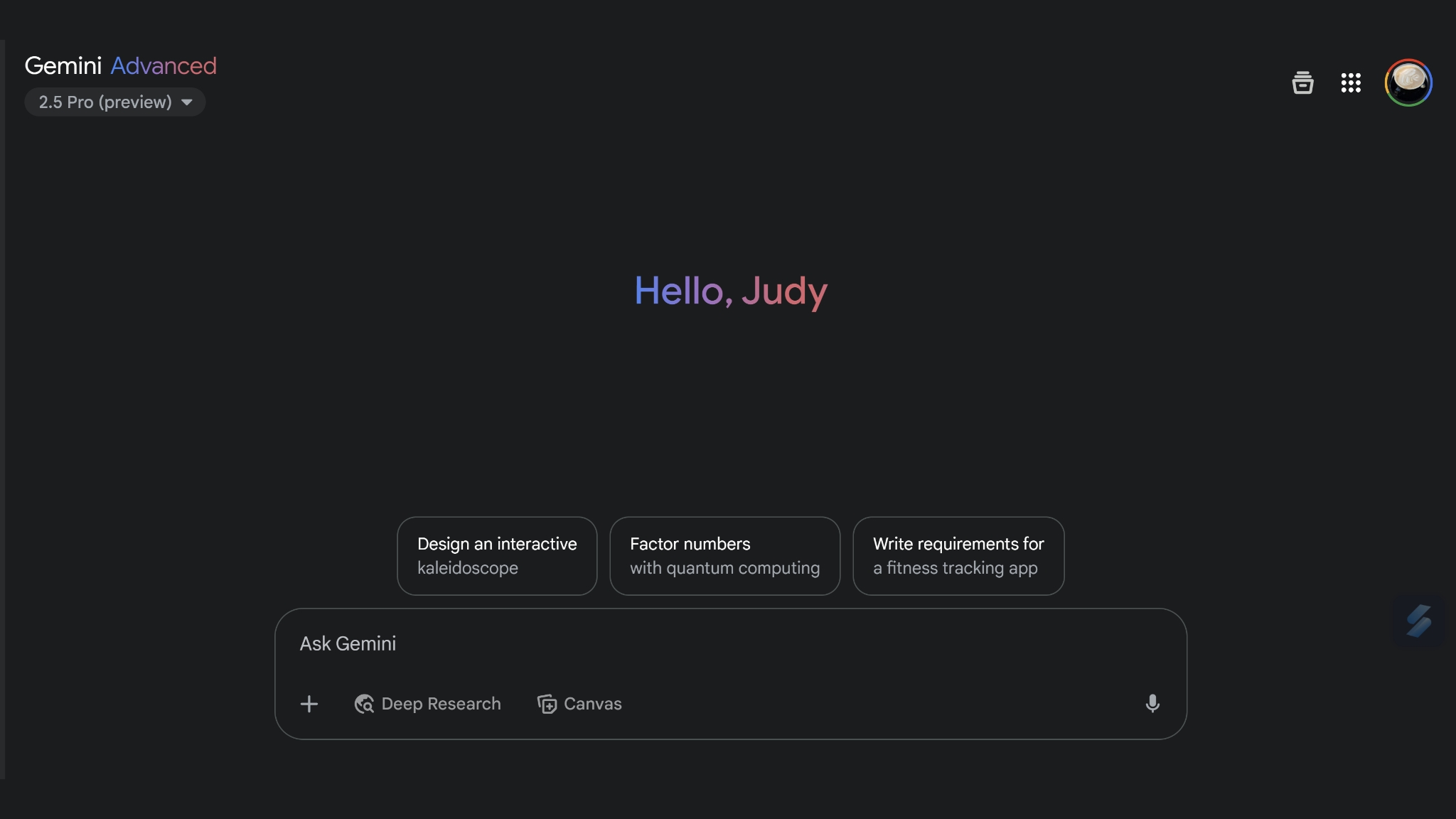 Gemini Advanced main page