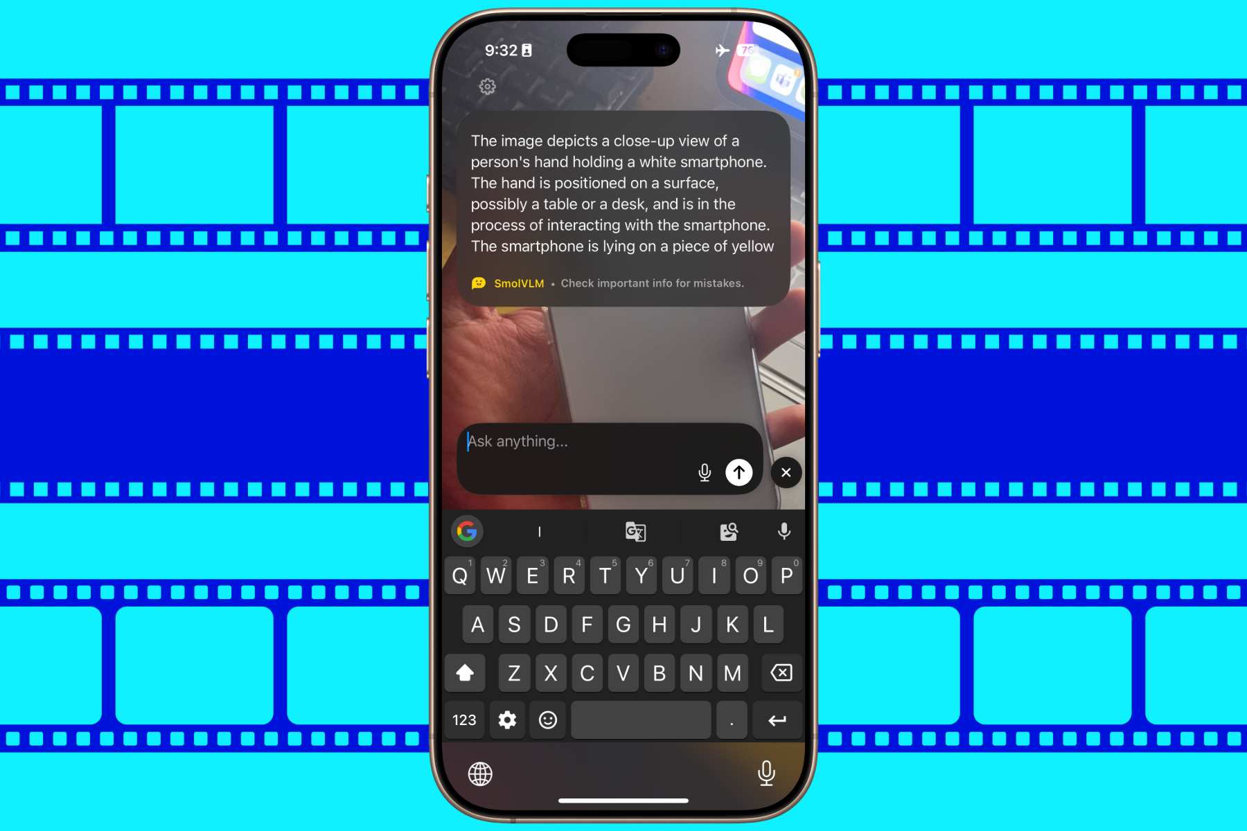 Running HuggingSnap app on iPhone.